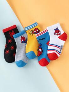 Marvel 1/5 Pairs Spider-Man Children's Socks, Superhero Pattern, Suitable For Casual Daily Wear, Breathable And Soft, Suitable For Boys And Girls, Suitable For Daily Wear/Party Gifts/Easter/Spring/Summer. Vibrant Colors, Comfortable Fit Novel And Unique, Fashionable Accessory, Lightweight And Breathable, Skin-Friendly And Non-Restrictive, Soft And Breathable. - Apricot - View 3