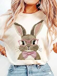 10-Inch Cute Easter Bunny Embroidery Style Design DIY Iron-On Transfer Patch, Clothing Decoration, Suitable For T-Shirts, Sweatshirts, Fabric Decor, Pillow Covers, Tote Bags And Garment Decoration, Easter Holiday Party Decor, Durable Plastic Heat Transfer Sticker - Multicolor - View 6