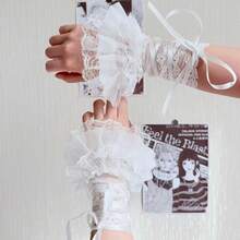 1 Pair Women's Spring/Summer Lolita Style Layered Ruffle Lace Sleeves, Fashionable Elegant Retro Detachable Bow Sleeves - A - View 2