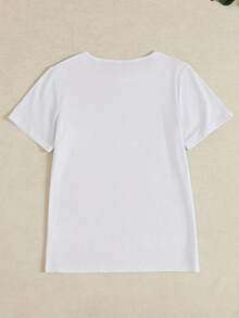 Camiseta casual de cuello redondo para mujer con estampado creativo de letras y café, top de manga corta transpirable, adecuada para primavera y otoño, un artículo esencial para el día a día. - Negro - Ver 8