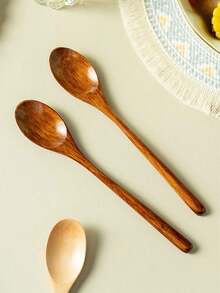 2pcs Wooden Long Handle Spoons, Korean Style Large Soup Spoon, Japanese Small Wooden Rice Spoon, Soup Spoon - View 6