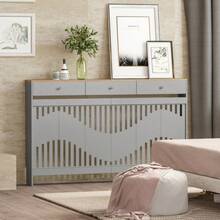 Jooli H Radiator Cover With Drawers, Grey Wooden Radiator Shelf Pipe Covers Cabinet With Wavy Grill For Living Room Bedroom Hallway - 灰色+木紋 - 查看 13