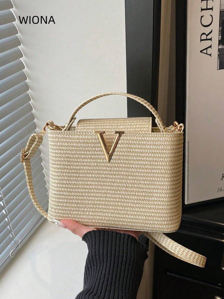 2026 Nueva bolsa cuadrada de unicolor minimalista, bolso bandolera y bolso de mano de diseño de nicho - Beis - Ver 1