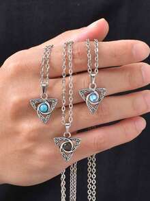 1 pieza Collar colgante de acero inoxidable con turquesa estilo gótico retro para hombres, regalo del Día del Padre - Multicolor - Ver 2