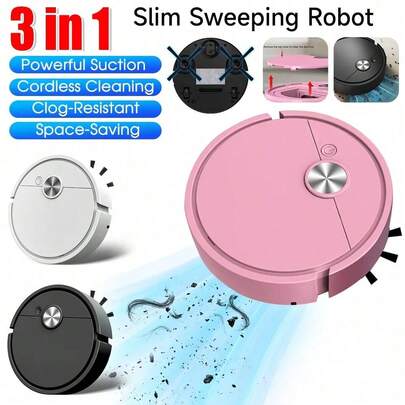 Aspiradora robot inalámbrica inteligente 3 en 1, adecuada para pelo de mascotas y manchas rebeldes, barrido, trapeado y aspirado inalámbrico para pisos de madera, baldosas, hogar y oficina, diseño delgado y elegante, disponible en varios colores