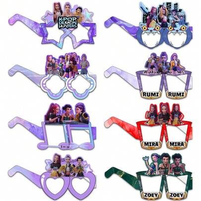 Bộ 8 chiếc kính giấy K-Pop D-Emon Hunter, phụ kiện chụp ảnh vui nhộn, trang trí sinh nhật, kiểu dáng ngẫu nhiên.