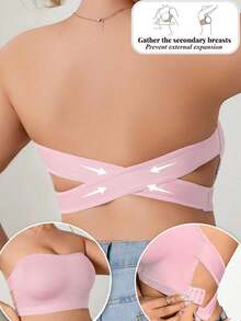 Sujetador inalámbrico con hebilla lateral para mujer de talla grande, sujetador sin costuras transpirable y con agarre antideslizante para uso diario - Rosa - Ver 5