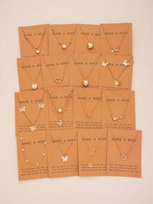 11/5pcs Set Of Fashionable, Elegant, Glamorous Y2K-Style Heart, Star, Moon, Butterfly & Faux Pearl Necklaces, Versatile Combination For Women, Suitable For Vacation, Party, Date, Travel, Photo Shoot, Beach, Daily Wear - Yellow Gold - View 1