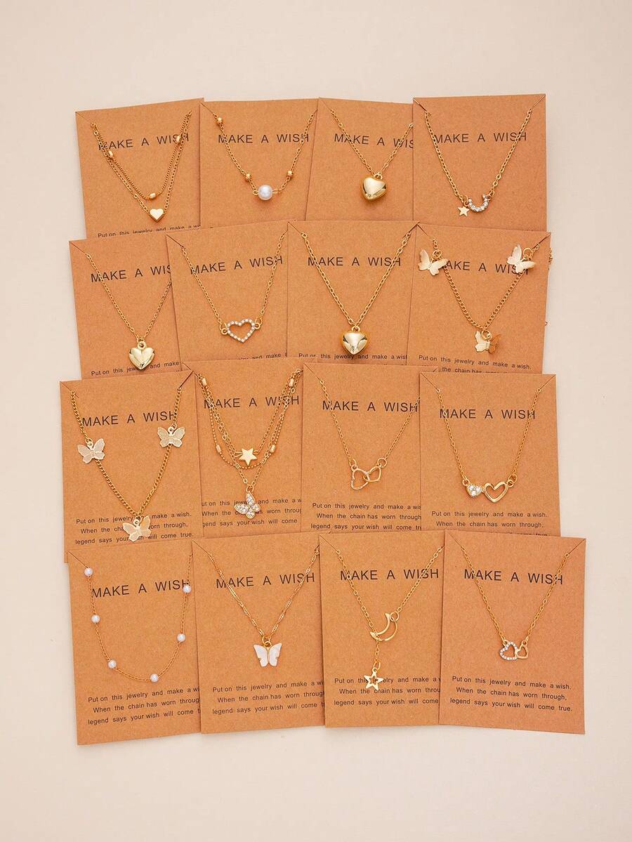 11/5pcs Set Of Fashionable, Elegant, Glamorous Y2K-Style Heart, Star, Moon, Butterfly & Faux Pearl Necklaces, Versatile Combination For Women, Suitable For Vacation, Party, Date, Travel, Photo Shoot, Beach, Daily Wear - Yellow Gold - View 1
