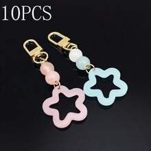 Medvang 10Pcs/Set Pastel Pink Blue Star Keychains - Acrylic Cute Keychain For Bag, Backpack, Phone Decoration (Pink & Blue)‌ - A - View 1
