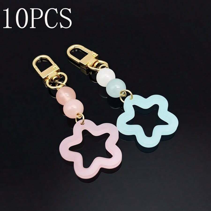 Medvang 10Pcs/Set Pastel Pink Blue Star Keychains - Acrylic Cute Keychain For Bag, Backpack, Phone Decoration (Pink & Blue) - A - View 1