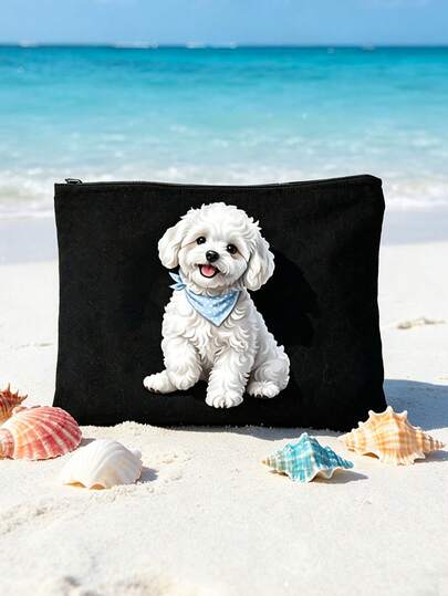 Cute Maltese Dog Cosmetic Bag, Adorable White Puppy With Blue Bandana Print Zipper Pouch, Dog Lover Makeup Organizer, For Women And Pet Moms, Large Capacity Pouch Perfect For Storing Cosmetics, Skincare, Makeup Brushes, And Small Essentials, Secure Zipper Closure, Lightweight And Portable Design, Ideal Gift For Maltese Owners, Dog Lovers, And Animal Enthusiasts, Easy To Clean And Reusable, Thoughtful And Heartwarming Present For Birthdays, Holidays, Or Any Occasion