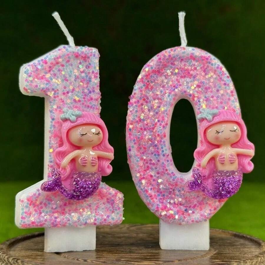 创意蛋糕数码生日蜡烛粉色美人鱼生日派对手工装饰0-1-2-3-4-5-6-7-8-9 - 彩色 - 查看 1