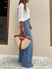 Nuevos pantalones vaqueros de pierna ancha de ajuste holgado y de alta calidad para mujer, cómodos para uso diario, para todas las estaciones, primavera - Lavado ligero - Ver 5