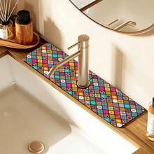 1 pieza Alfombrilla para grifo con estampado bohemio, de poliéster duradero, de secado rápido, fácil de limpiar, adecuada para cocina y baño, fácil de instalar, decoración diaria, regalo, alfombrilla de baño, alfombrilla de grifo duradera, accesorio para grifo - Multicolor - Ver 1
