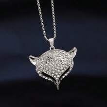 Collar sencillo para hombre, nueva colección de primavera. Collar de mujer con estilo de moda personalizado, colgante de zorro con diamantes incrustados, cadena larga de suéter como regalo para ti mismo - Multicolor - Ver 6