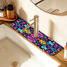 1 pieza Cubierta de grifo con estampado floral, de poliéster duradero, de secado rápido, fácil de limpiar, adecuado para cocina y baño, fácil instalación, decoración diaria, regalo, alfombra de baño, cubierta de grifo duradera, accesorio de grifo - Multicolor - Ver 6