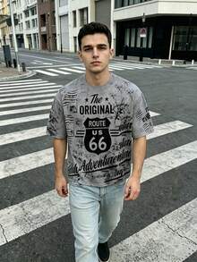 男款灰色「Original」復古印花寬鬆版型街頭復古風T恤 - 灰色 - 查看 2