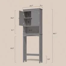 66" Above Toilet Storage Cabinet, Toilet Storage Rack, Bathroom Cabinet With Adjustable Shelves And Open Cabinet, Toilet Furniture, Freestanding Shelves For Bathroom Above Toilet, Space Saving Large Above Toilet Cabinet - Xám - Xem 7
