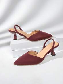 Giày sandal đế thấp mũi nhọn cổ điển, phù hợp để đi làm, mặc thường ngày và dạo phố; Giày sandal họa tiết hoa màu nâu, khóa kim loại màu đen; Giày sandal cao gót mũi nhọn cổ thấp màu hồng ngọt ngào, thời trang cho nữ - Màu Đỏ Sâu - Xem 10