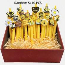 1/6/10pcs Cute Bee Series Ballpoint Pens, Adorable Writing Stationery Pens, Creative Signature Pens, High-Quality Yellow Cute Bee Style, Suitable For Office, School, Classroom Rewards, Back To School Gifts, Birthday Gifts - Sets - View 8