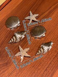 6/3pcs Estrela-do-mar, Concha, Búzio Dourados, Clipes de Cabelo, Estilo Boémio, Acessórios de Cabelo para Mulher, Adequado para Uso Casual, Havaí, Férias na Praia, Acessórios de Férias de Verão, Viagem, Aniversário, Clipes de Garra - Ouro - Ver 6