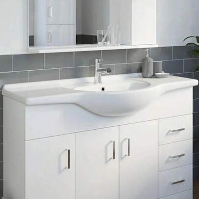 Contemporary Bathroom Single Tap Hole - 1200mm White Gloss Semi-Recessed Basin