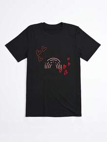 Camiseta negra con estampado de arco iris y corazones para mujer estilo casual - Negro - Ver 2