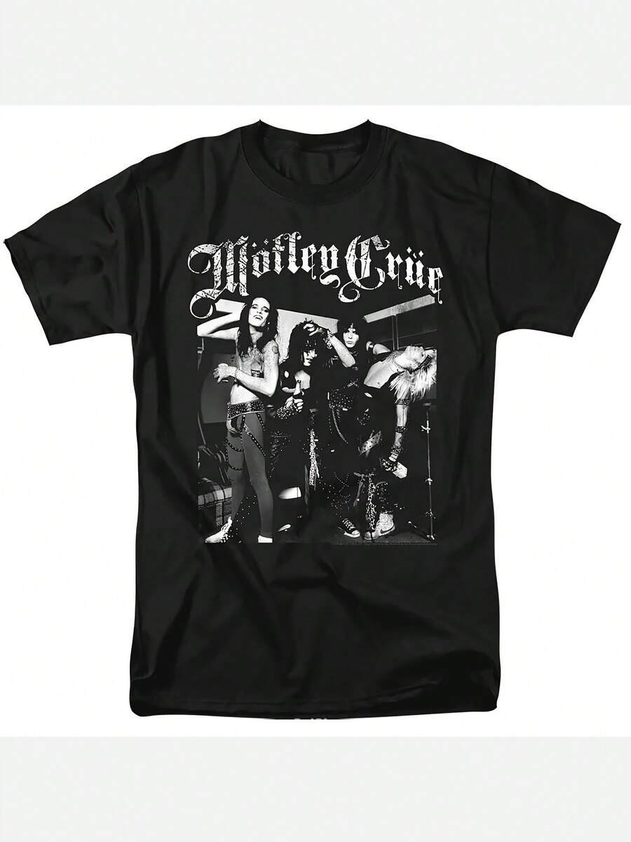 Men's Graphic T-Shirt Featuring A Rock Band - Black T-Shirt Featuring Band Members Molly Ringo And A Guitar Design, Made With High Elasticity For A Regular Fit, Short Sleeves And A Relaxed Crew Neck.