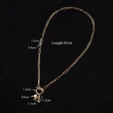 1pc New Faux Pearl Letter Pendant Clasp Circular Stainless Steel Chain Necklace For Women - Yellow Gold - View 2