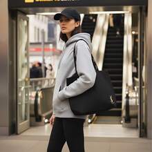 YSL Official Yves Saint Laurent Novelty Canvas Tote Bag Black Gold Embroidery Logo Women's Shopper Tote - 黑色 - 查看 3