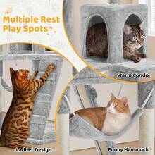 54in Cat Tree | Multi-Level Cat Tower W/Spacious Perch, Cozy Condo And Hammock, 3 Scratching Posts, Interactive Toy | Sturdy Pet Furniture | For Indoor Kittens To Large Cats | Light Gray - Xám nhạt - Xem 4