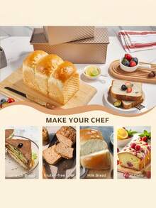 不粘面包模具，带盖，金色波纹烤盘，采用厚重碳钢材质，均匀导热，烘焙效果完美。带盖设计，方便烘烤和储存。易于清洁，可重复使用。非常适合制作三明治面包、香蕉面包等。是每位烘焙爱好者的必备之选，也是圣诞节、万圣节、复活节等节日送礼佳品。 - 彩色 - 查看 5