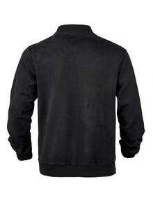 Men's Faux Suede Fleece Casual Jacket, Suitable For Outdoor Wear, Zipper Design, Suitable For Spring And Autumn, Gift For Men - Black - View 5