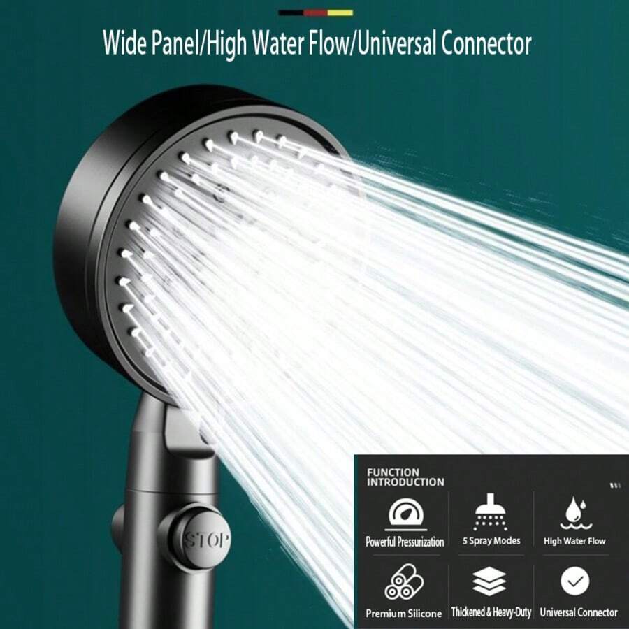 5 Types Of Shower Heads With Multiple Functions, Pressure-Enhanced Large-Outlet Shower Heads, One-Button Stop Button, Equipped With Thick And High-Quality Silicone Nozzles, Universal Connectors For Bathroom Shower Heads, Multi-Functional Shower Heads, Bathroom Shower Accessories, Single-Head Shower Heads, Suitable For Households, Campers, Trailers, Apartments, And For Use In Low-Pressure Water Systems. - Multicolor - View 1