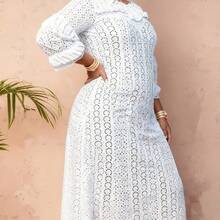 Plus Size - Plus Size - Newly Arrived Plus Size Women'S Lace Dress With Water-Soluble Openwork In Palace Style - trắng - Xem 3