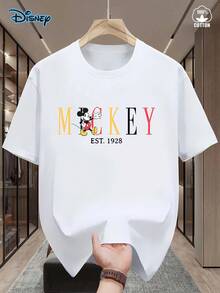 Disney Men's Mickey Mouse T-Shirt Retro Mickey Mouse EST.1928 Disneyland, 2026 Disney Shirt, Unisex T-Shirt, 220g Pure Cotton Disney Print Round Neck Short Sleeved T-Shirt, Y2k Clothes, Simple Cartoon Mickey Mouse, Suitable For Streetwear And Outdoor Sports And Leisure, Daily Wear, Men's Gifts - 白色 - 查看 3