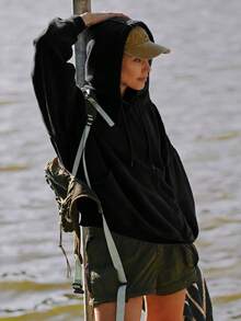 Speed mate ملابس علوية نسائية خفيفة الوزن مع كابوشون، بأكمام طويلة منسدلة وسحاب للربط، قمصان كاجوال مناسبة للربيع والخريف، مناسبة لموسم العودة إلى المدرسة/حفل التخرج - الأسود - مشاهدة 4