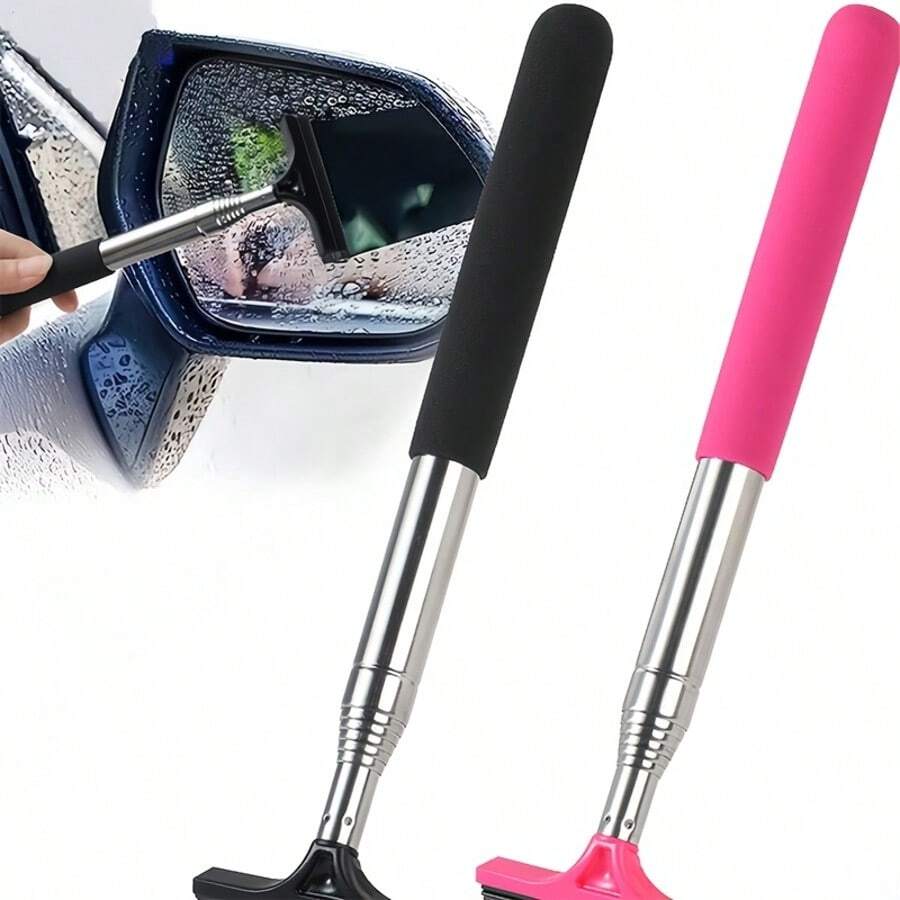 Limpador Retrátil de Espelho Retrovisor de Carro em Aço Inoxidável, Escova para Limpeza de Vidros de Carro e Remoção de Sujeira, Manchas de Água e Neve, Design Compacto e Conveniente, Economiza Espaço - A - Visão 1