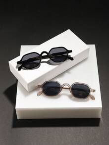 1 Pair Men's Fashionable Geometric Frame Glasses, Polycarbonate Temples, Lightweight, Suitable For Outdoor & Party - 彩色 - 查看 6