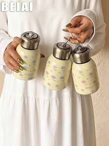 1 Stück 300ml handbemalter Thermobecher mit rosa Rosen-Motiv, doppelwandig aus Edelstahl, flacher Boden, Tasse mit Griff, Reisebecher, Wasserflasche, geeignet für Outdoor, Büro, Zuhause, Schule, Reisen, Geburtstagsgeschenk, Feiertags-Geschenk, Muttertags-Geschenk, Vatertags-Geschenk, Einschulung, Valentinstags-Geschenk - Verschiedenfarbig - Übersicht 10