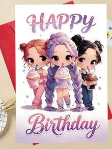 1 chiếc thiệp "Chúc mừng sinh nhật" hình Chibi Friends uống trà sữa trân châu. Bao gồm phong bì, giấy mờ cao cấp. Thiết kế hình ảnh các cô gái anime dễ thương và chữ lấp lánh. Hoàn hảo cho bạn thân - Thiệp sinh nhật Kawaii lý tưởng (12cm/4.7in X 17cm/6.7in) - Phong bì đỏ - Xem 5