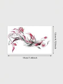 1pc Waterproof Temporary Tattoo, Ink Wash Style Red & Black Rose Design, Lasting 2-3 Days, Suitable For Collarbone/Neck Decoration, INS Style,Sketch Style - Multicolor - View 5