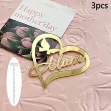 1pc/3pcs/6pcs Acrylic Flower & Butterfly Mother's Day Cake Topper, Suitable For Mother's Day, Mom's Birthday Party DIY Cake & Dessert Decoration - Multicolor - View 14