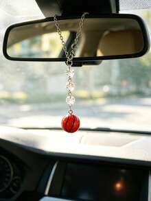 1件装运动迷风格足球篮球汽车吊坠水晶珠后视镜吊坠汽车内饰装饰配件 - A - 查看 3