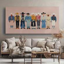 Enmarcado [2D Plano] Un  en lienzo  de varios tamaños con arte mural de mezclilla, estampados de moda western, decoración para sala de estar, rodeo de mezclilla rosa, arte para dormitorio, decoración western y arte ranchero. - Enmarcado - Ver 2