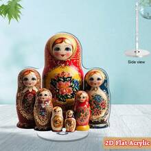 1 Mô hình búp bê Matryoshka Nga - Bản sao 2D phẳng của búp bê Matryoshka truyền thống với họa tiết đỏ và vàng đặc trưng, có thể xoay 360°, chất liệu acrylic, không cần điện, thích hợp sử dụng ngoài trời, thích hợp cho Giáng sinh, Lễ Phục sinh, Đám cưới, Sinh nhật - Quà tặng văn hóa Nga - A - Xem 3