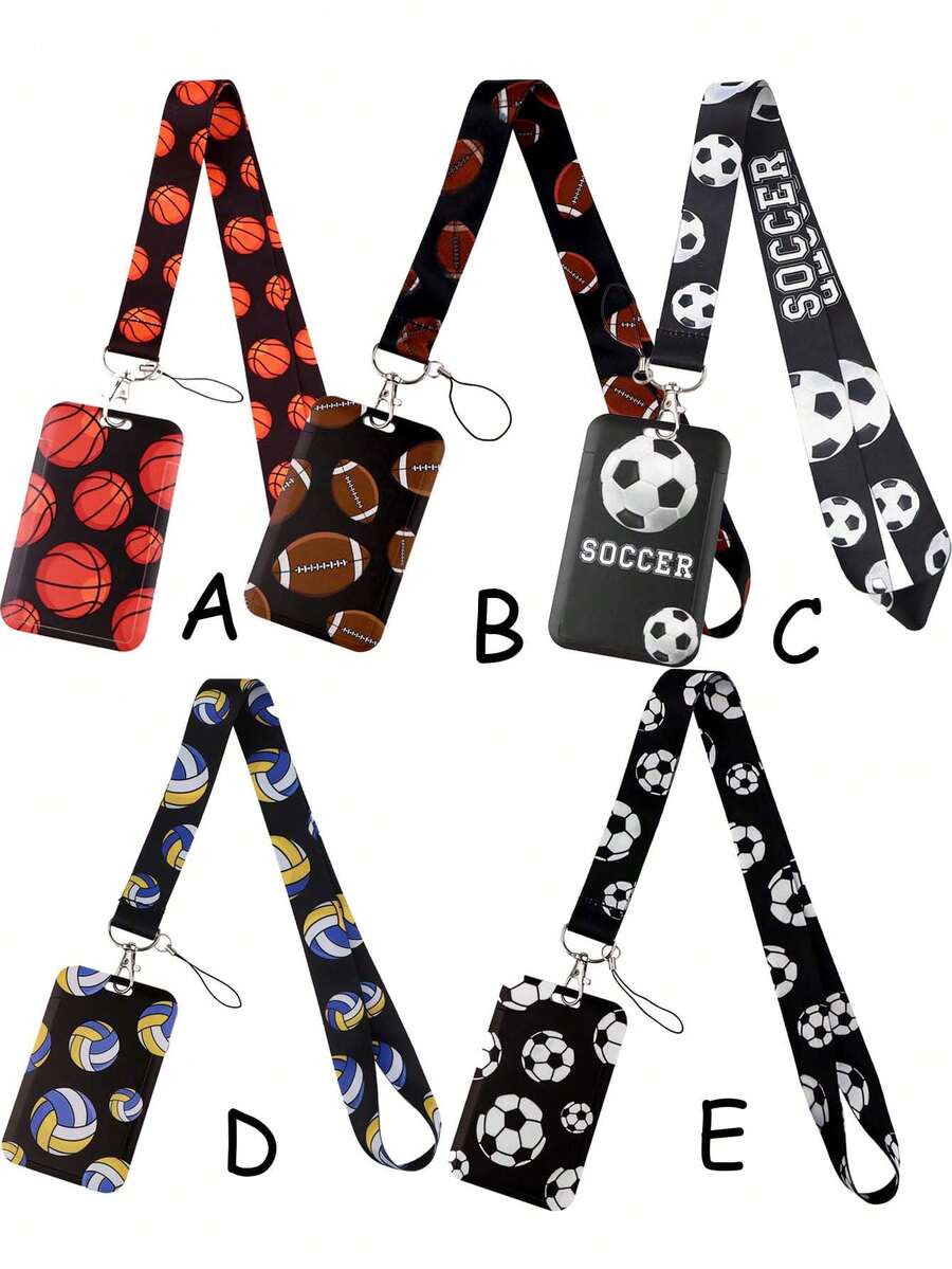 1pc Sports Ball Pattern Fashion Personalized Pull-Tab Card Clip, Basketball, Football, Rugby, Volleyball Printed Keychain Pendant Bag Charm, Student ID Bus Card Holder, Suitable For Office Workers And Students - Rectangle - View 1