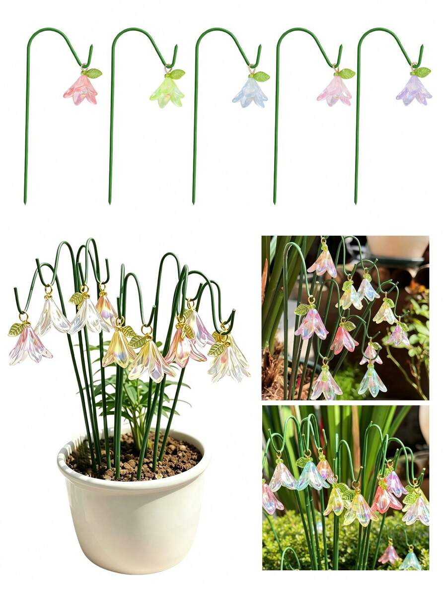 10/2入 花園裝飾地插,人造百合與鈴蘭花,陽光下閃耀,適用於戶外盆栽植物、景觀裝飾、花園與花盆裝飾 - 多色 - 查看 1