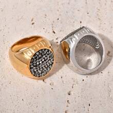 Italian Court-Style Oval Diamond-Studded Ring, Vintage Luxury Titanium Steel PVD Plated With 18k Gold, Unisex Design - Vàng - Xem 4